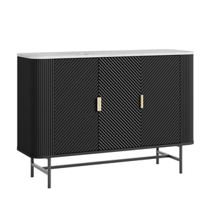 Sideboard Olvehok 110x40x77 cm czarny/efekt marmuru, biały [en.casa]
