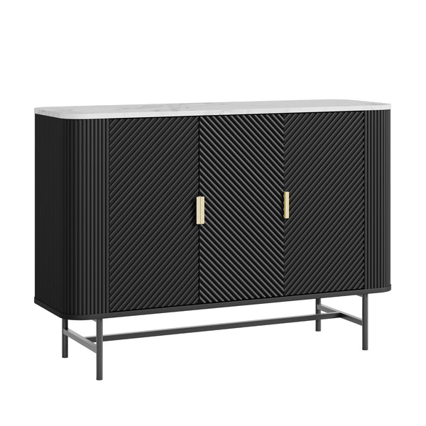 Sideboard Olvehok 110x40x77 cm czarny/efekt marmuru, biały [en.casa]
