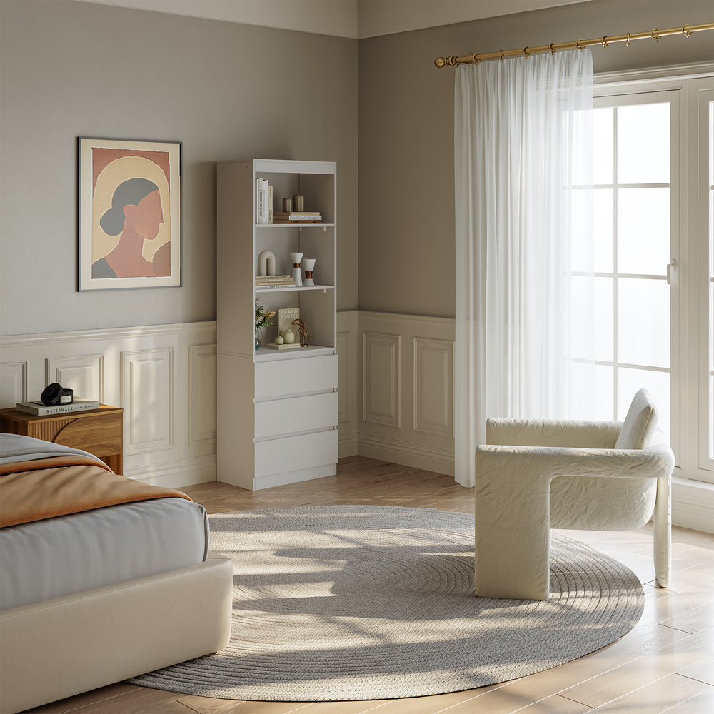 Regał na książki Les z 3 szufladami 180x60x35 cm biały [en.casa] - premiumXL