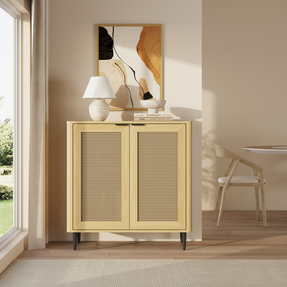 Sideboard Lukhomso 83x80x40 cm optyka dąb/optyka rattanu [en.casa]