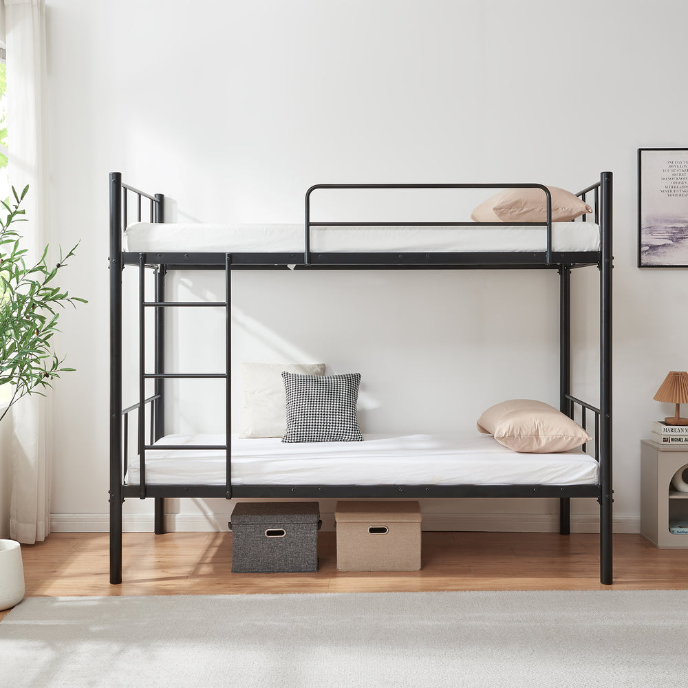Berimma metalowe łóżko piętrowe z 2 materacami 90x200 cm czarne [en.casa]