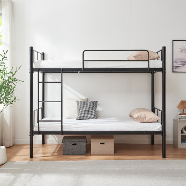 Berimma metalowe łóżko piętrowe z 2 materacami 90x200 cm czarne [en.casa]