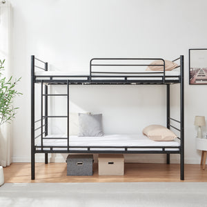 Bevapis metalowe łóżko piętrowe z 2 materacami 90x200 cm czarne [en.casa]