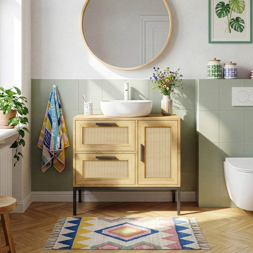 Szafka pod umywalkę Marhasa 60x60x40 cm dąb optyka/czarny [en.casa]