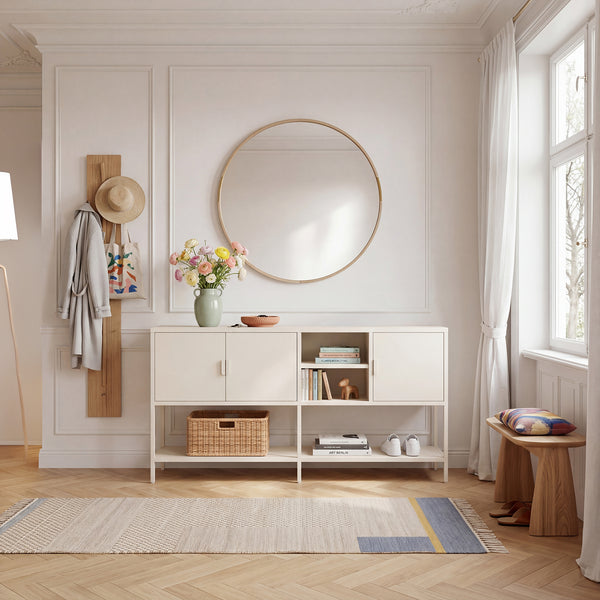 Sideboard Kliri stal 160x40x80 cm kremowobiały [en.casa]