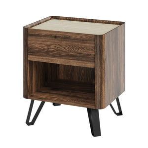 Stolik nocny Trorlon 55x50x40 cm w optyce orzecha/trawertynu [en.casa]