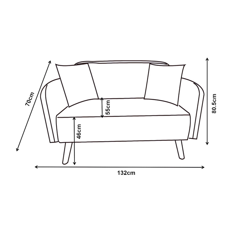 Szkic wymiarowy Sofa 2-osobowa Midt 132x70x81 cm [en.casa]