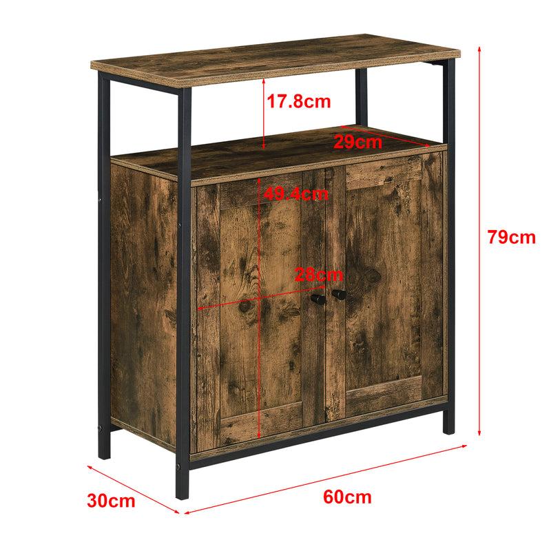 Szkic wymiarowy Stolik boczny Aremark 79x60x30cm z szafkami Kolor ciemnego drewna [en.casa]