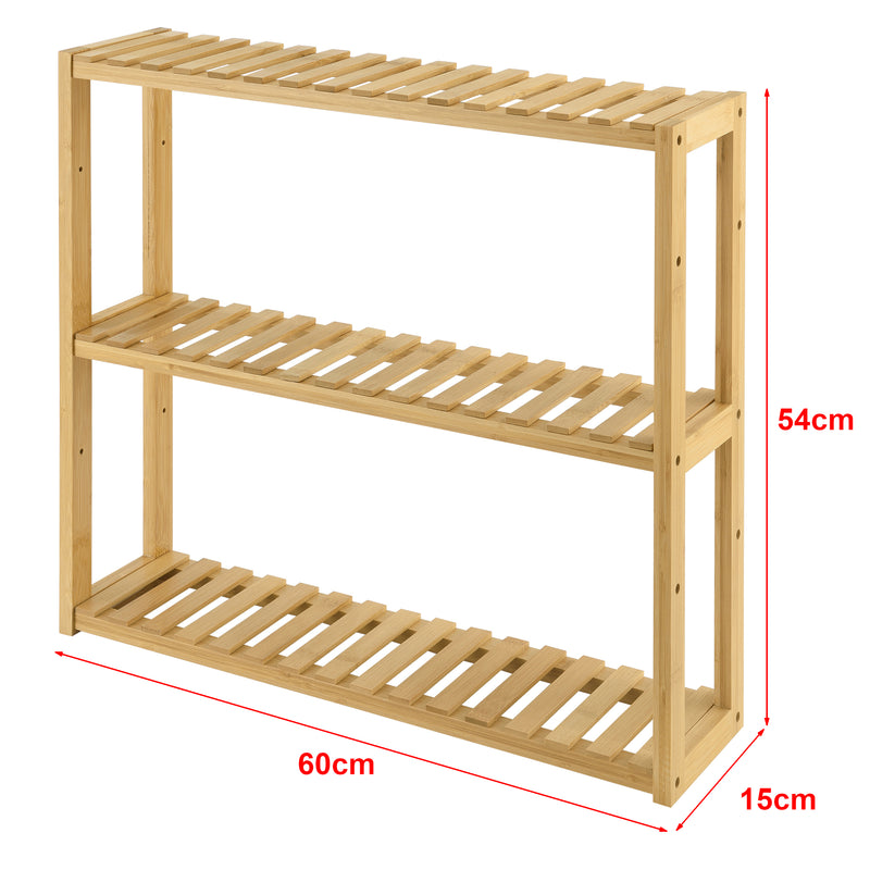 Szkic wymiarowy Półka bambusowa Örnsköldsvik 60x15x54cm naturalne drewno [en.casa]
