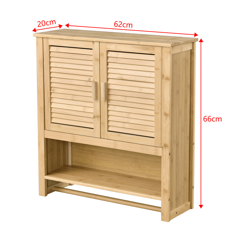 Szkic wymiarowy Szafka łazienkowa Tyresö szafka wisząca bambus 66 x 62 x 20 cm [en.casa]