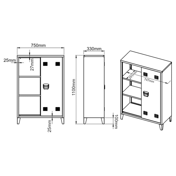 Metalowa szafka Oripää 110x75x33 cm czarna [en.casa]