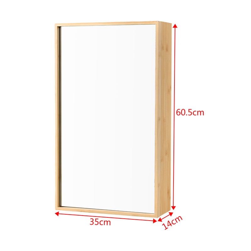 Szkic wymiarowy Szafka z lustrem Ikorfat 60,5 x 35 x 14 cm naturalny bambus [en.casa]