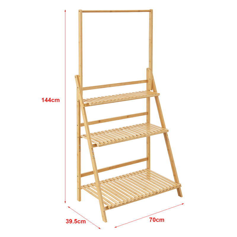 Szkic wymiarowy Brändö 3-poziomowa drabinka do roślin 144 x 70 x 39,5 cm bambus [en.casa]