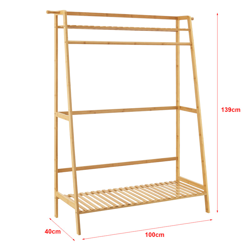 Szkic wymiarowy Wieszak na płaszcze Föglö 139 x 100 x 40 cm naturalny bambus [en.casa]