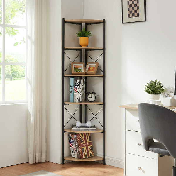 Półka na rośliny Ulfborg 6 półek 160x30x30 cm czarny/dąb [en.casa]