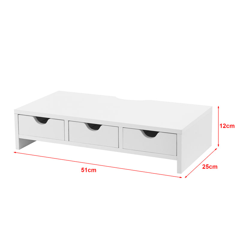 Szkic wymiarowy Podstawka pod monitor Ruovesi 12x51x25cm biała [en.casa]
