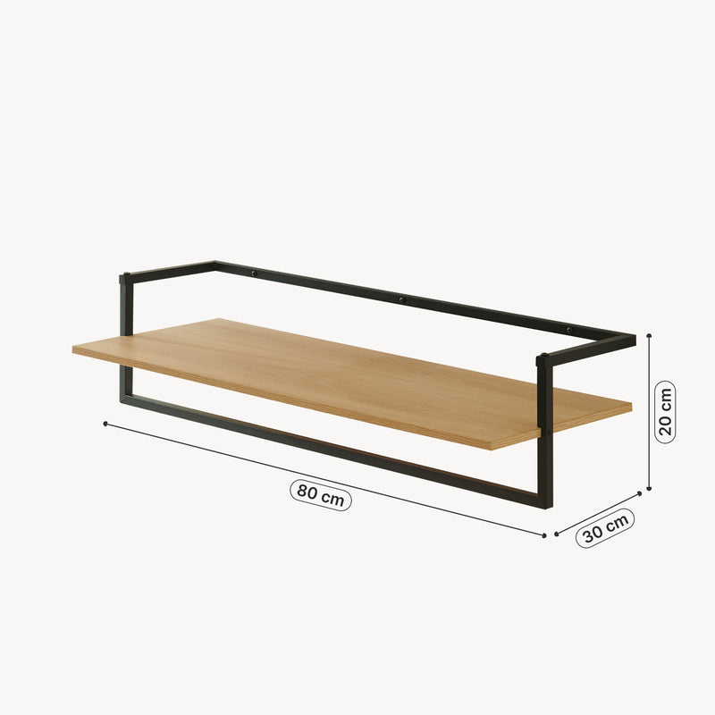 Szkic wymiarowy Wieszak ścienny Evje 80x30x20cm kolory drewna/czarny [en.casa]