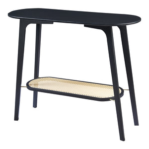 Stół konsolowy Taivalkoski 100x35x80 cm czarny/rattanowy [en.casa]
