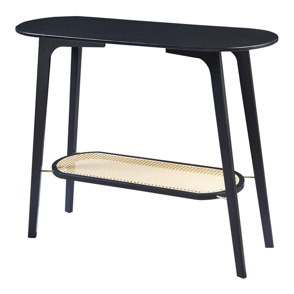 Stół konsolowy Taivalkoski 100x35x80 cm czarny/rattanowy [en.casa]