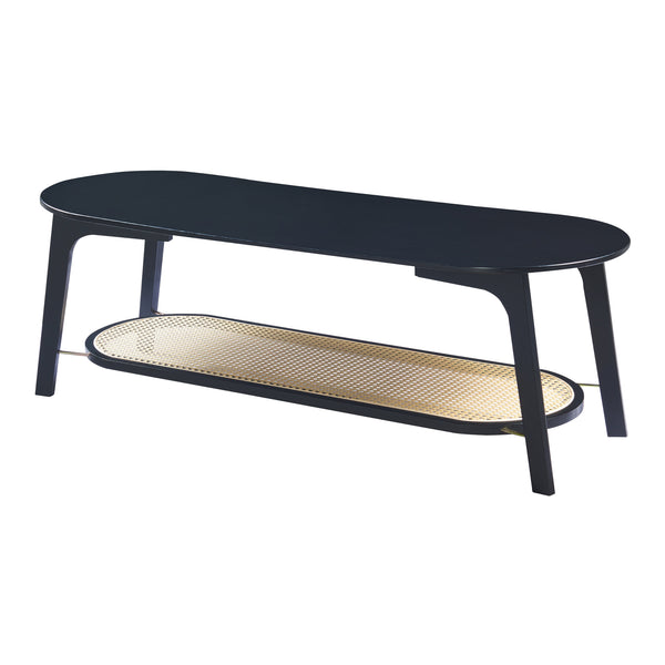 Stolik kawowy Taivalkoski 120x43x40 cm czarny/rattanowy [en.casa]