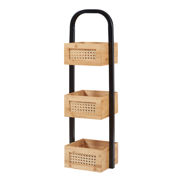 Półka łazienkowa Tervola 73x23x19 cm czarna/bambusowa [en.casa]