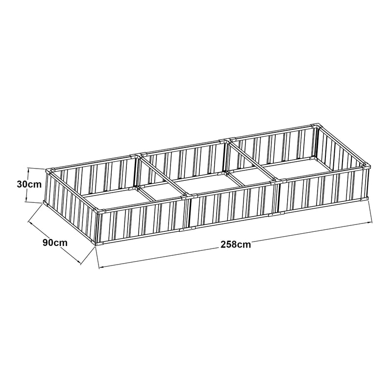 Szkic wymiarowy Łóżko podwyższone Albrandswaard 258x90x30 cm antracyt [en.casa]
