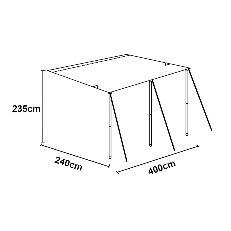 Szkic wymiarowy Przedsionek do przyczepy kempingowej Beuningen 400x240x235 cm Szary [pro.tec]