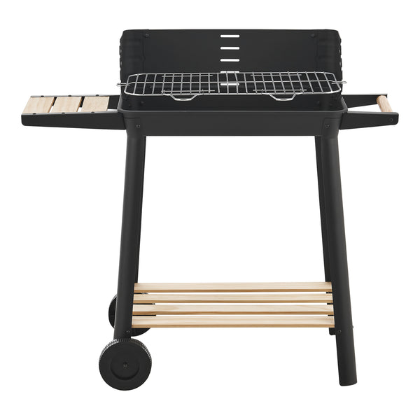 Wózek do grilla Ari 78x86x30cm czarny/bambus [casa.pro]