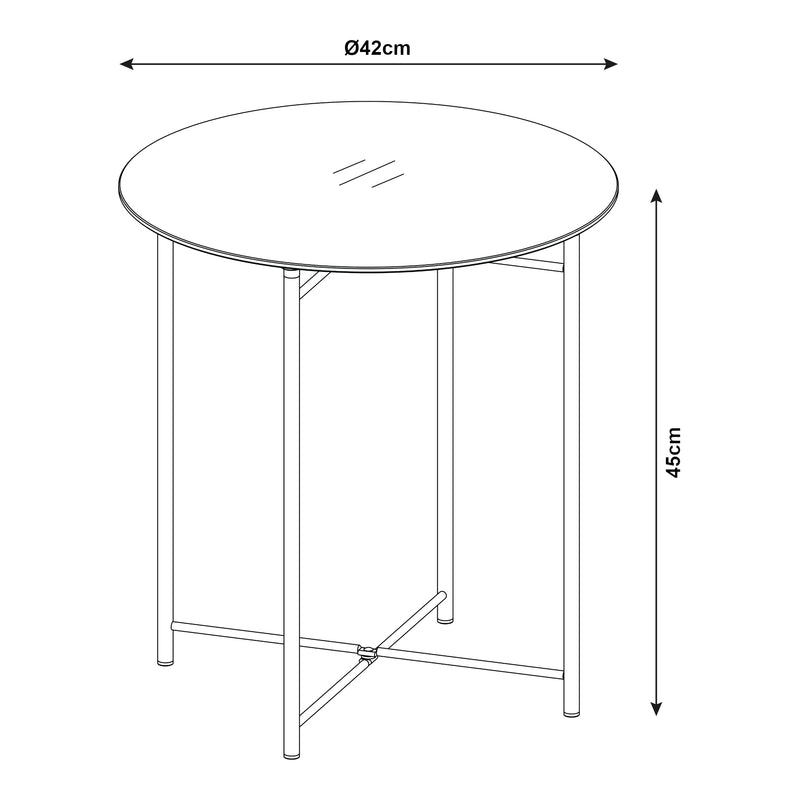 Szkic wymiarowy Stolik boczny Ödeshög ze szklanym blatem 45xØ42cm czarny [en.casa]