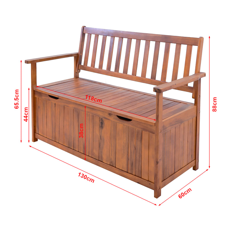 Szkic wymiarowy Ławka ogrodowa Avezzano z schowkiem 130x60x88cm Akacja z certyfikatem FSC® [en.casa]