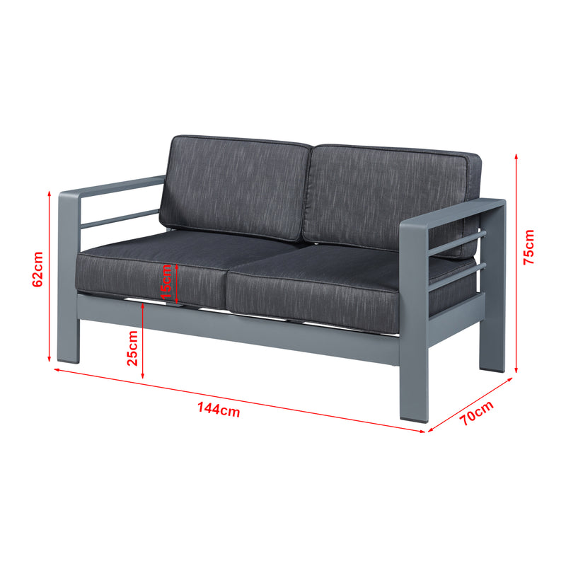 Szkic wymiarowy 2-osobowa sofa ogrodowa Avise aluminium ciemnoszara [casa.pro]