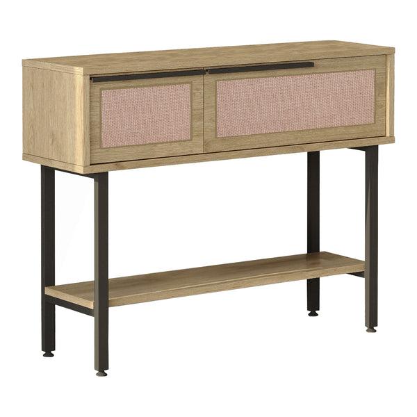 Konsola Kvænangen 100x30x76 cm dąb/rattan [en.casa]