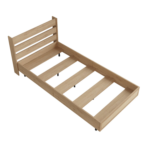 Łóżko pojedyncze Kvænangen 100x200 cm w optyce dębu/ratanu [en.casa]