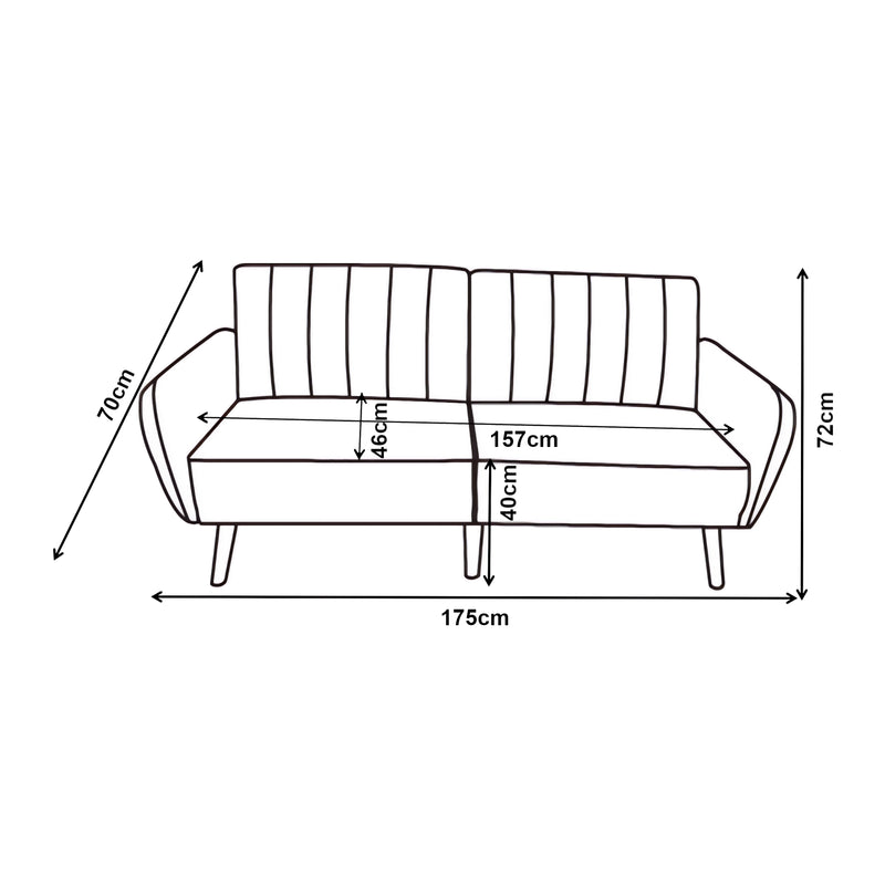 Szkic wymiarowy Sofa Malå z funkcją rozkładania 175x70x72 cm szara [en.casa]