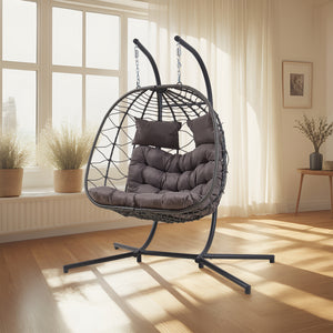 Skense fotel wiszący podwójny ze stelażem 198x156x98 cm szary [en.casa]