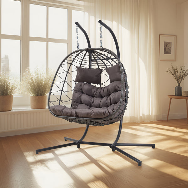Skense fotel wiszący podwójny ze stelażem 198x156x98 cm szary [en.casa]