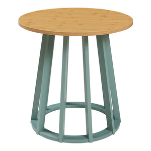 Stolik boczny Lensuu 48xØ48 cm pastelowa zieleń/dąb [en.casa]