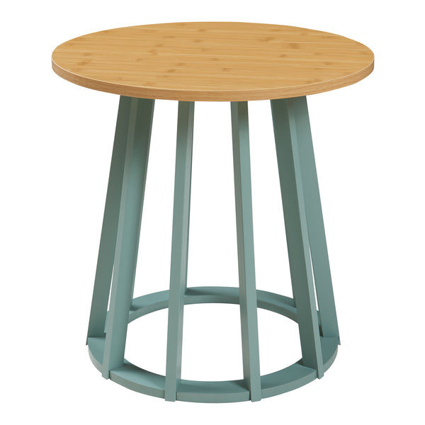 Stolik boczny Lensuu 48xØ48 cm pastelowa zieleń/dąb [en.casa]