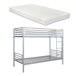 Łóżko piętrowe metalowe Soppsar z 2 materacami 200x90 cm srebrne [en.casa]
