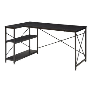 Biurko Raundsvalt z 1 półką w kształcie litery L 137x88x75 cm czarne [en.casa]