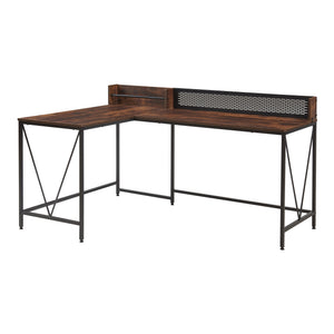 Biurko Frelvepirg z panelem tylnym w kształcie litery L 165x110x75 cm orzech [en.casa]