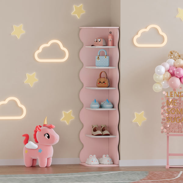 Półka narożna dla dzieci Vestnes 108x27x27 cm Cotton Candy/Biała [en.casa]