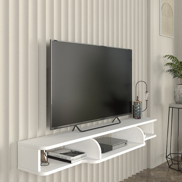 Wisząca szafka RTV Aar 135x30x16 cm biała [en.casa]