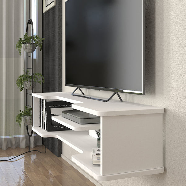 Wisząca szafka RTV Yrela 120x30x26 cm biała [en.casa]