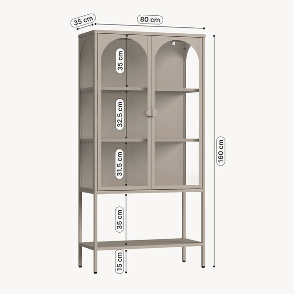 Szafa witrynowa Klippestad stal 160x80x35 cm kolor wielbłądzi [en.casa]