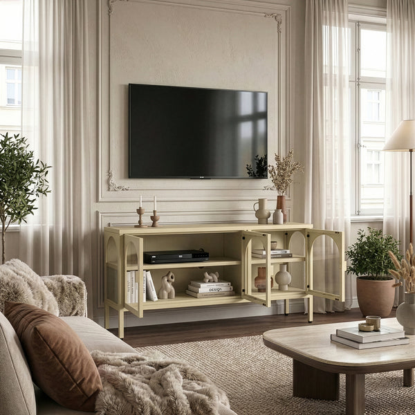 Witryna-komoda Klippestad stal 118x35x55 cm kolor wielbłądzi [en.casa]