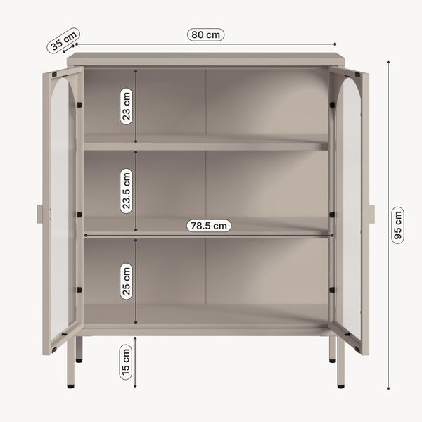 Witryna-komoda Klippestad stal 95x80x35 cm kolor wielbłądzi [en.casa]