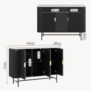 Sideboard Olvehok 110x40x77 cm czarny/efekt marmuru, biały [en.casa]