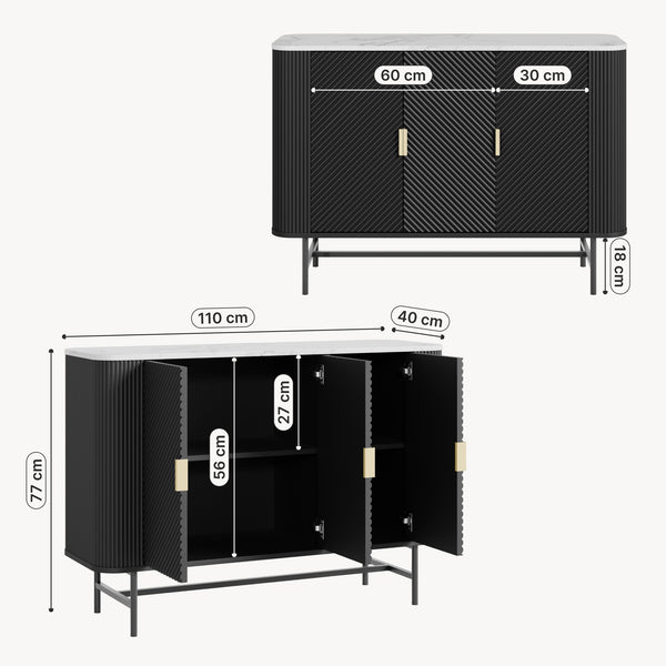 Sideboard Olvehok 110x40x77 cm czarny/efekt marmuru, biały [en.casa]