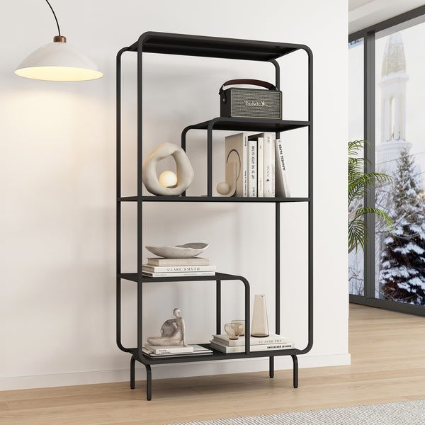 Regał na książki Færder stal 145x76x33 cm czarny [en.casa]